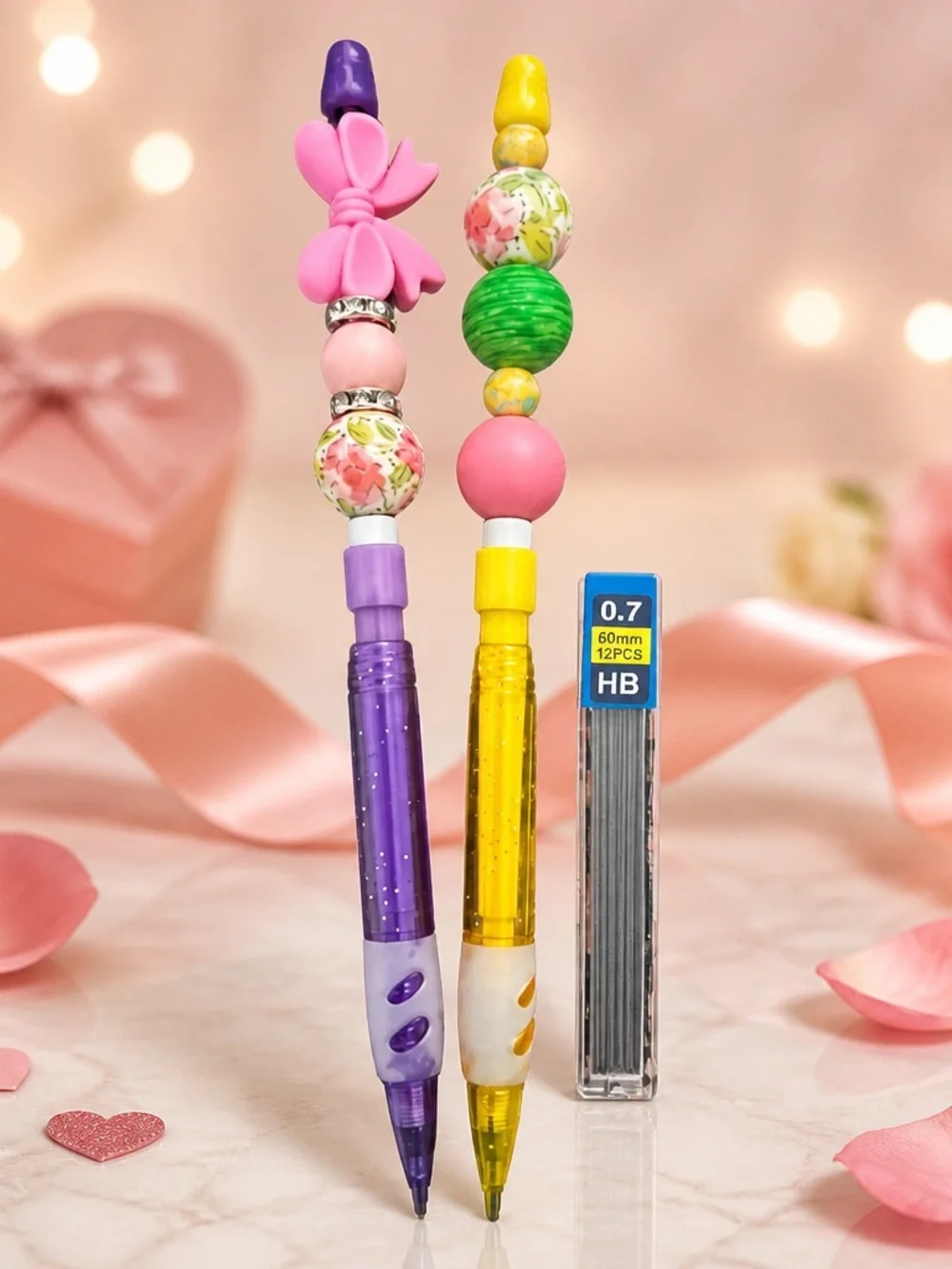 Set of 2 Decorated Mechanical Lead Pencils w/ Refillable Lead